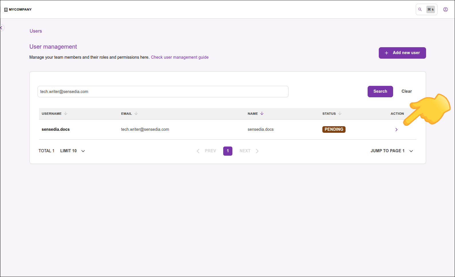 screen image with Actions highlighted