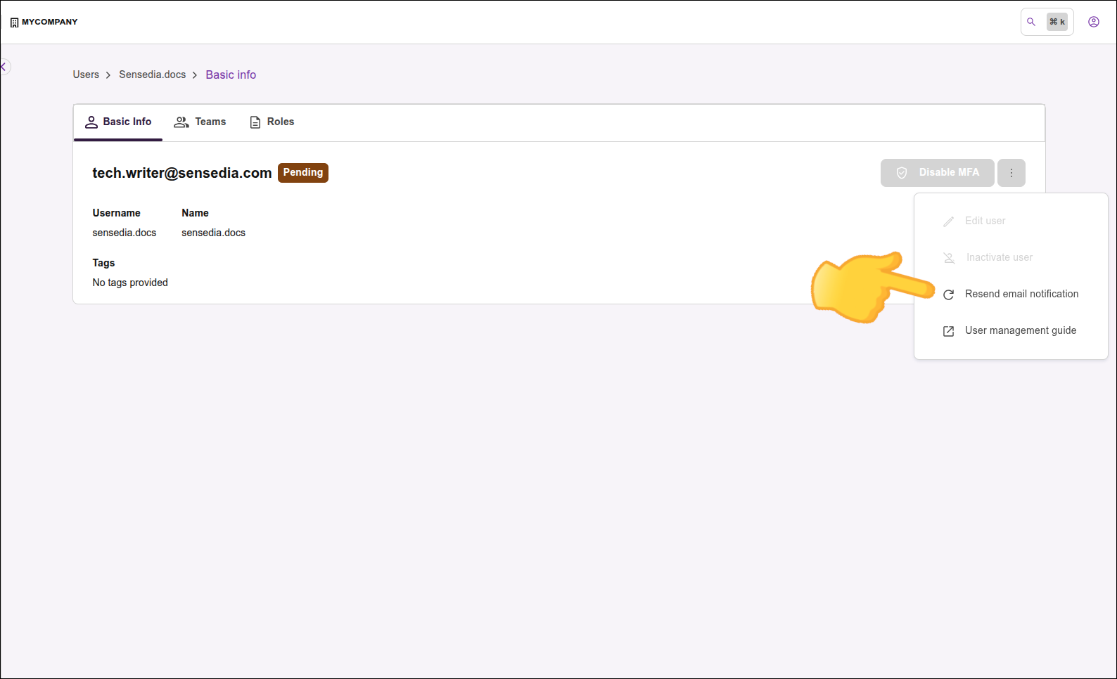 screen image with Resend Email Notification highlighted