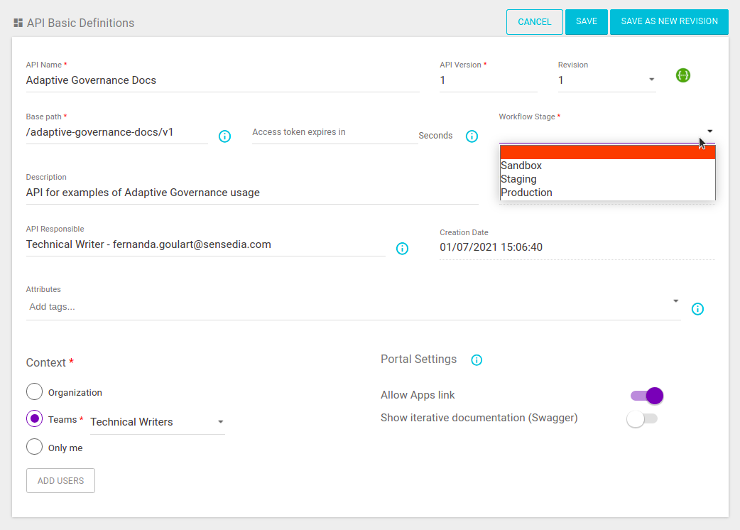 workflows api stage