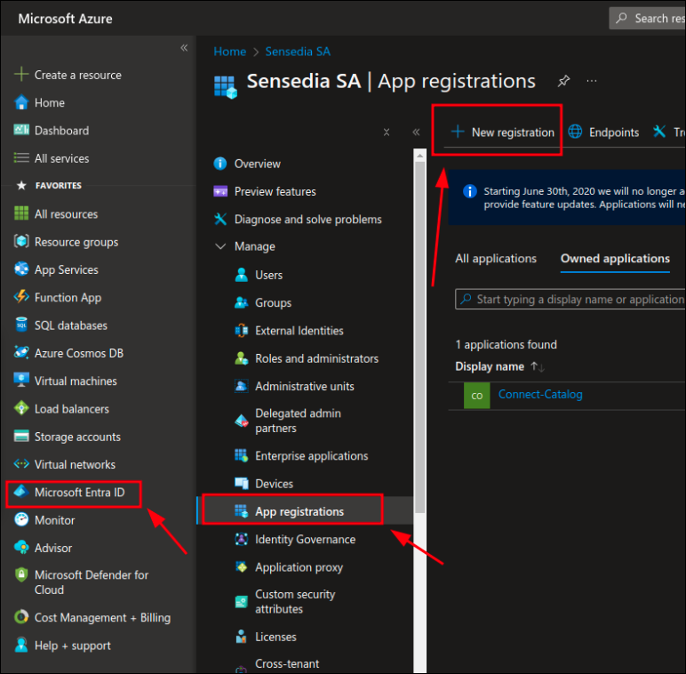 Azure screen for app registration