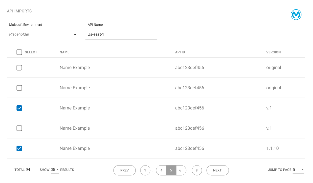 API import screen