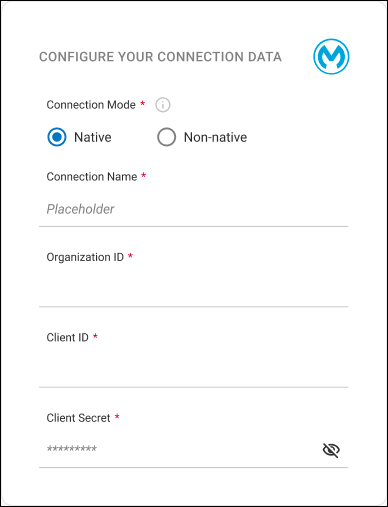 detail of the native connection creation screen step 2 Mulesoft