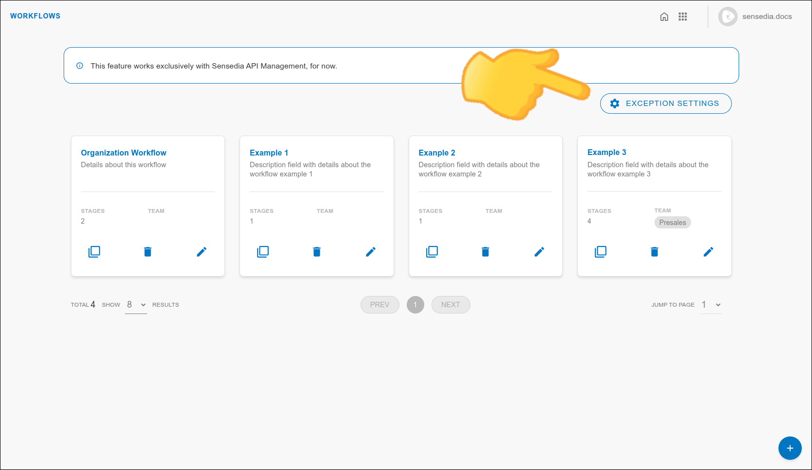 Exception settings button