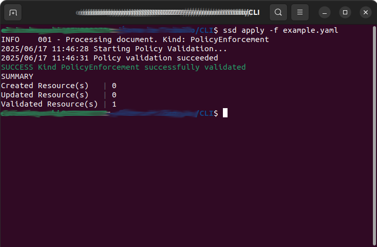 Sensedia CLI terminal with example of success message