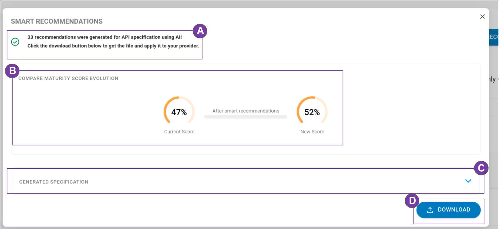 screen with summary of smart recommendations