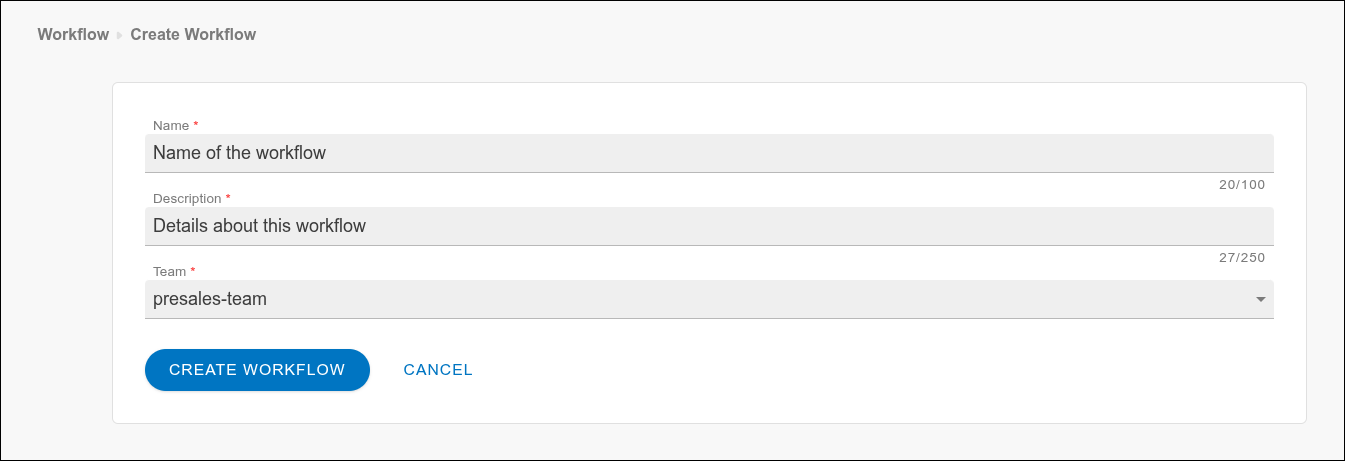 Workflow creation screen