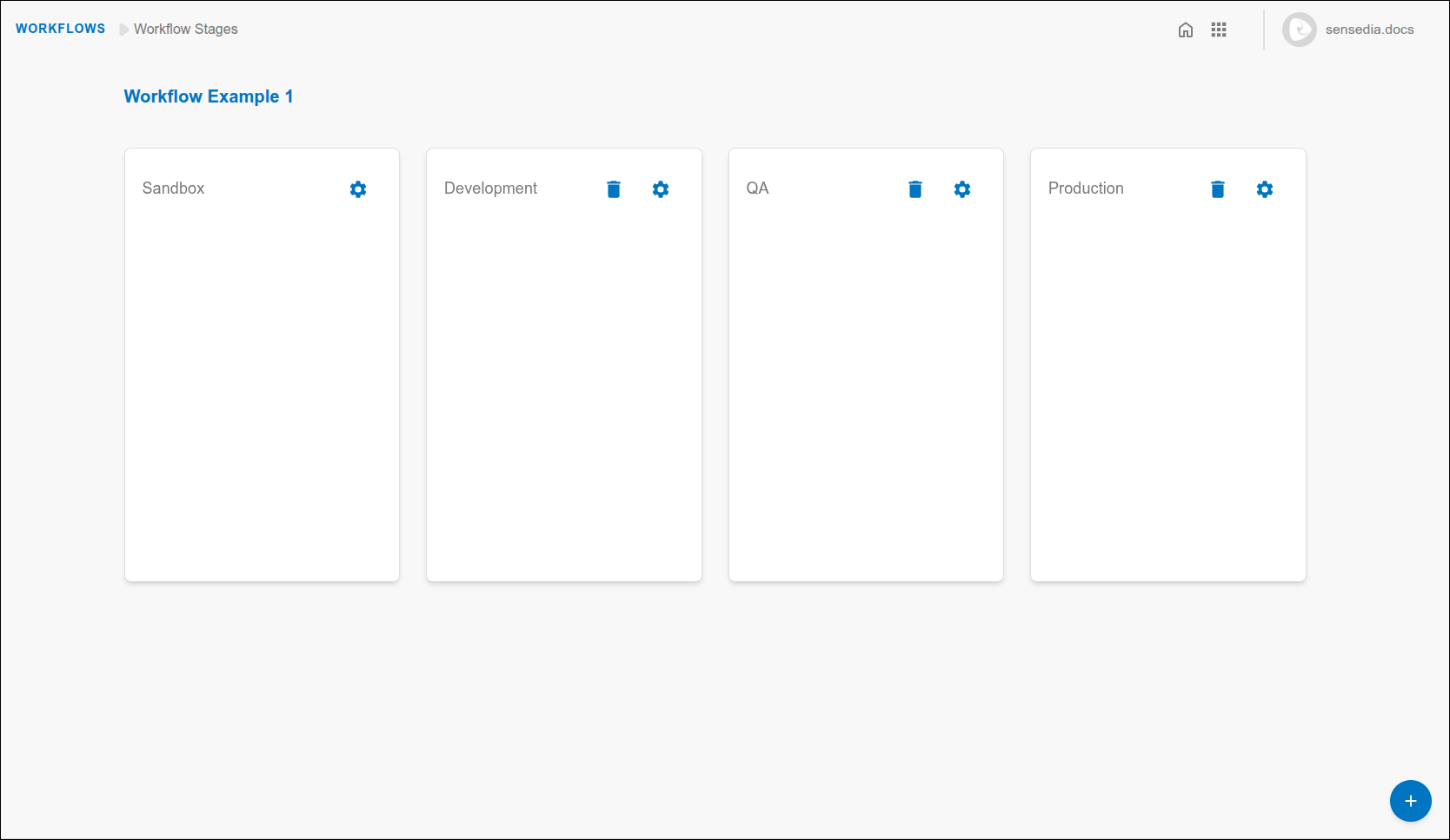 Workflow example with stages sandbox development qa and production