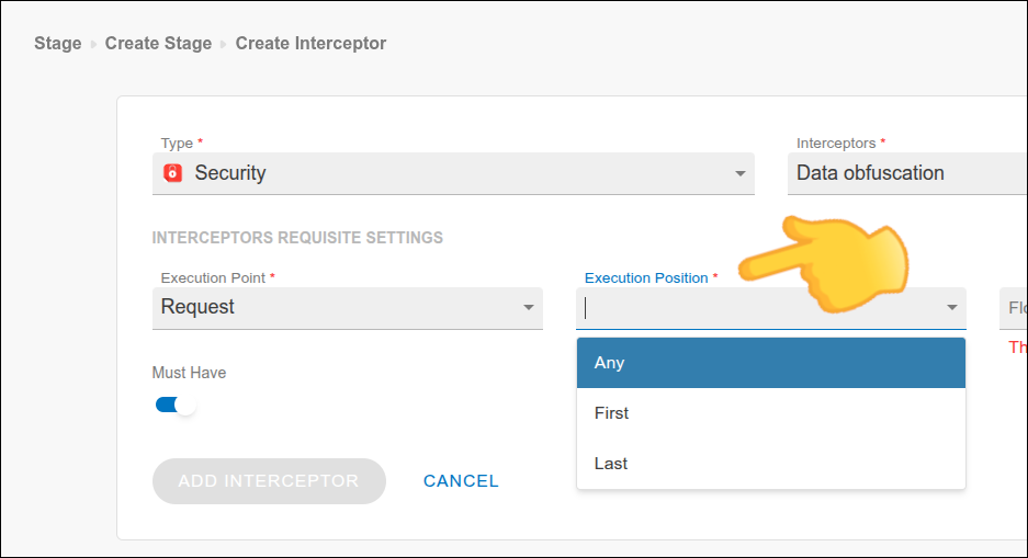 Interceptor execution position selection