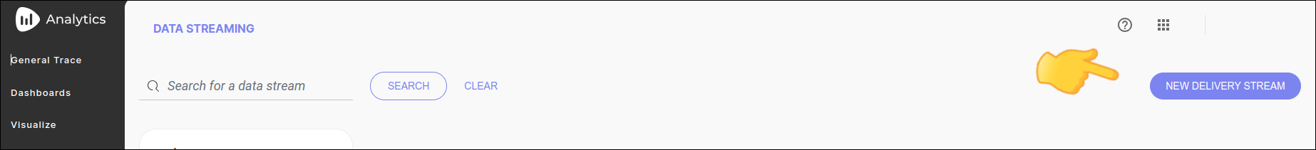 detail of screen with new delivery stream button