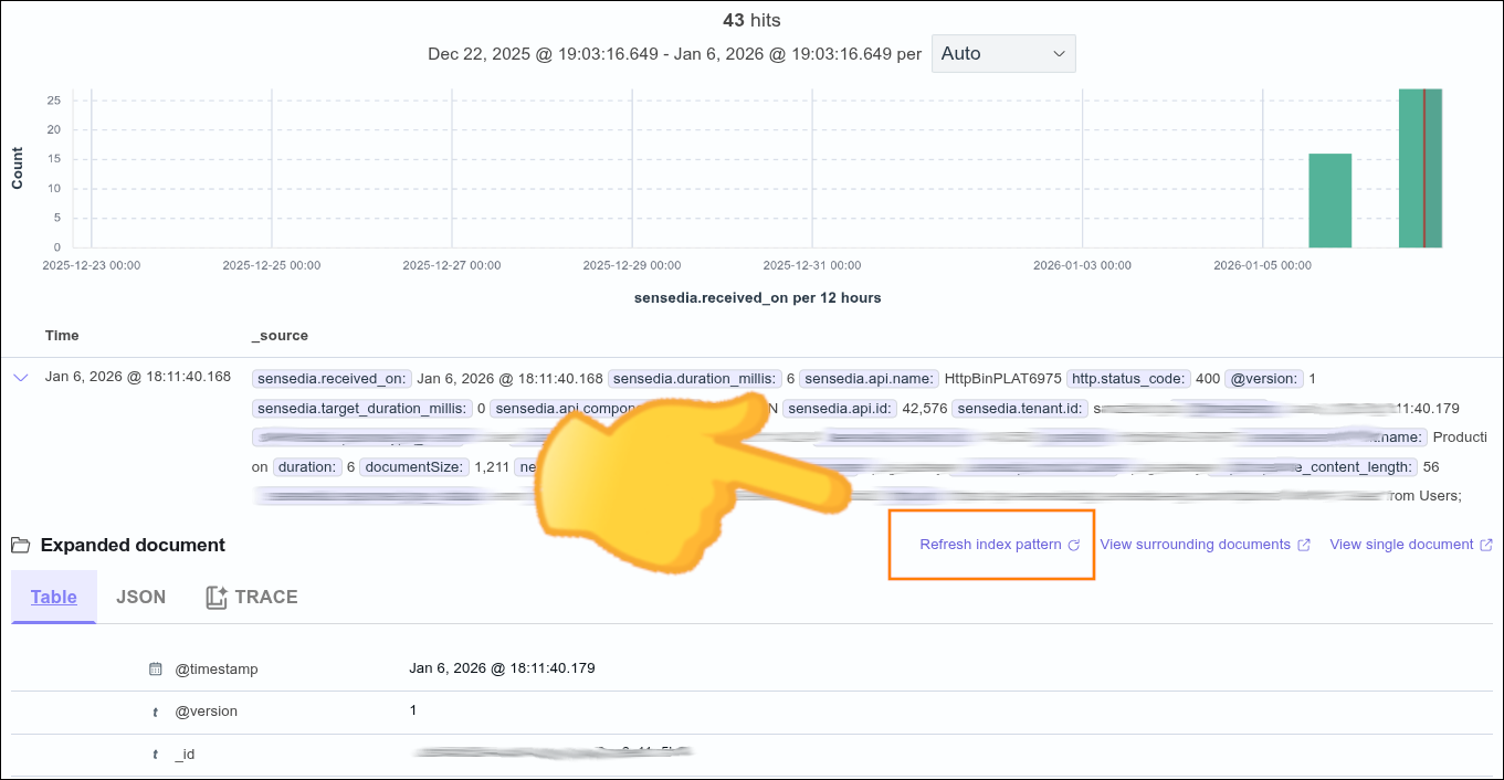 refresh index pattern button on the General trace interface