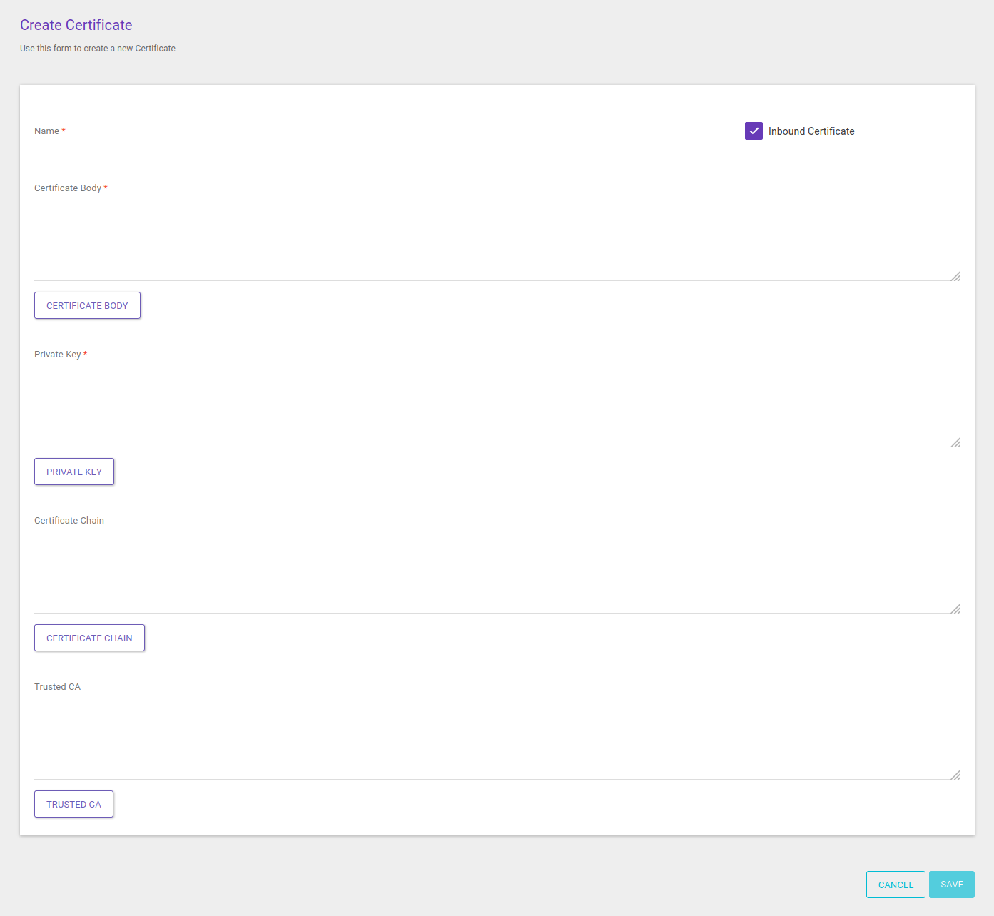 certificate create inbound