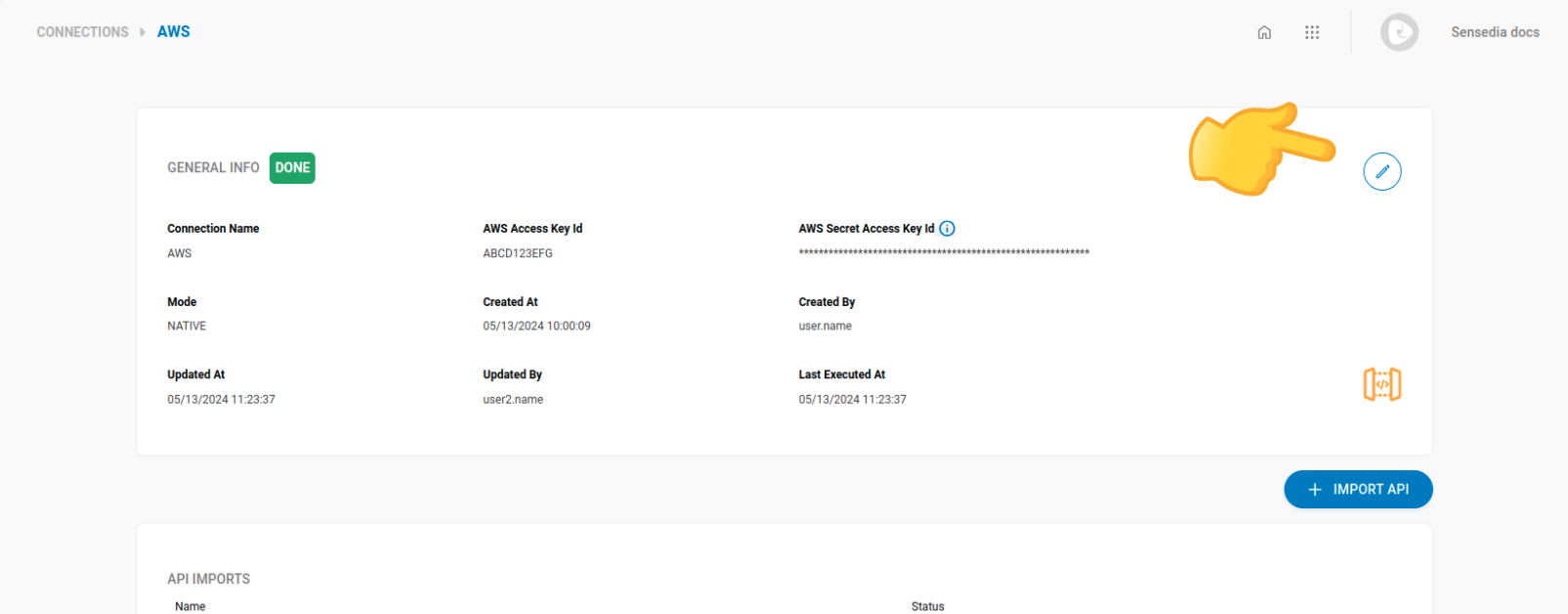 screenshot of the connection edit screen