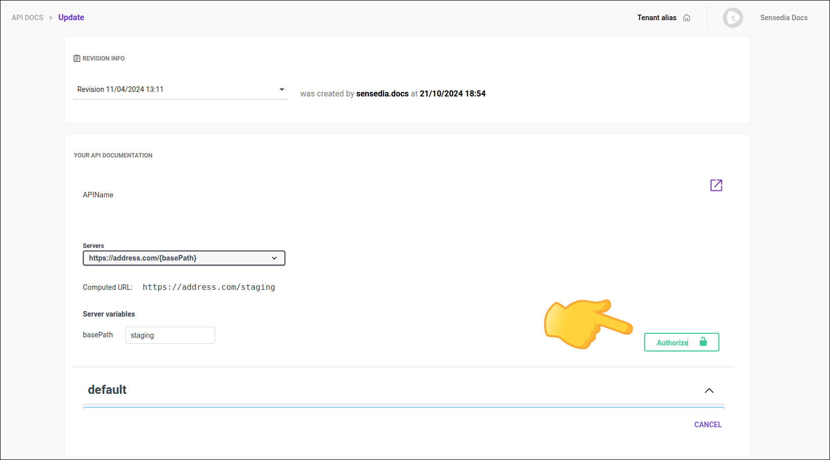 general info tab with authorize button highlighted