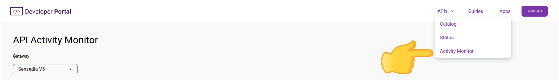 screen detail with the top right menu