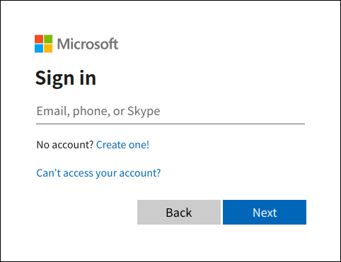 Microsoft login screen