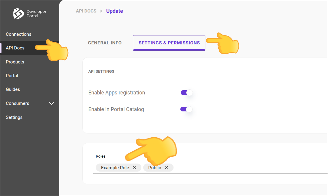 "API docs screen with menu