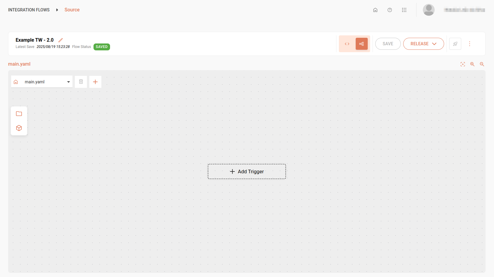 Source screen with an empty canvas, displaying the Diagram tab