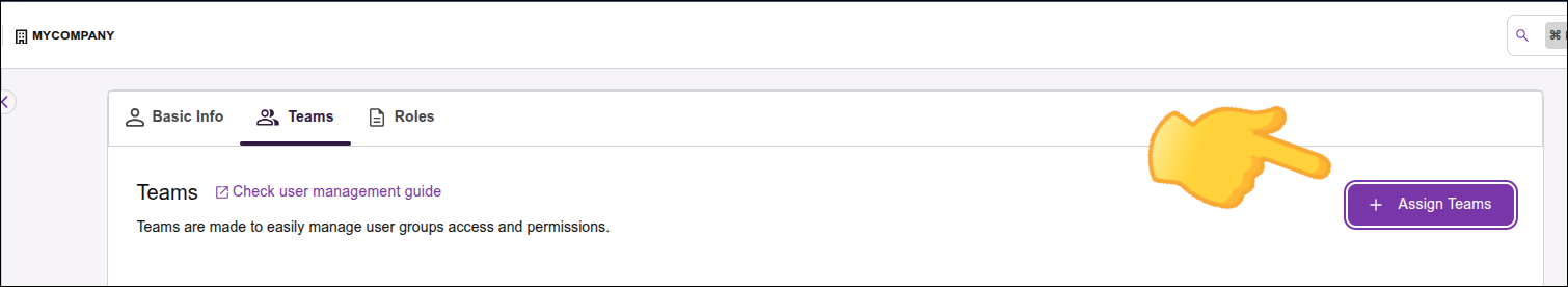 imagem da tela com destaque para Assign Team