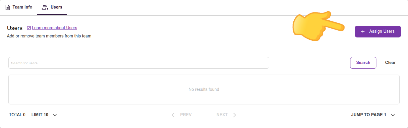 destaque para o botão assign users