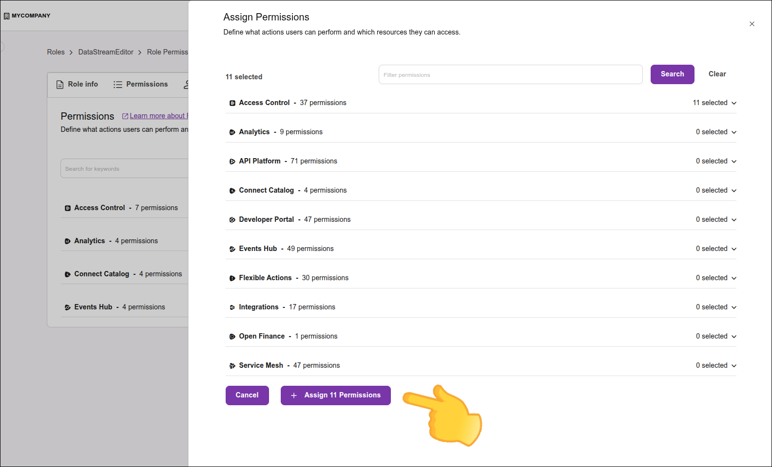 destaque para o botão Assign n Permissions