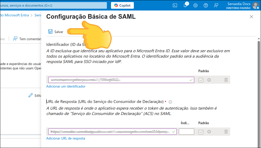 azure step10 save saml