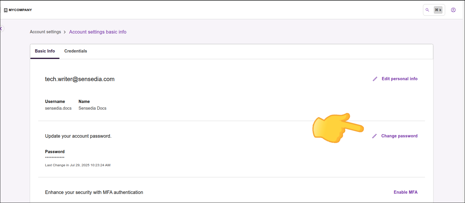 imagem da tela com destaque para Change Password