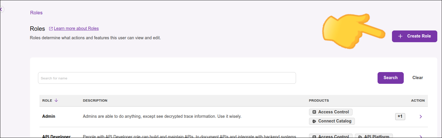 destaque para o botão Create Role na tela Roles