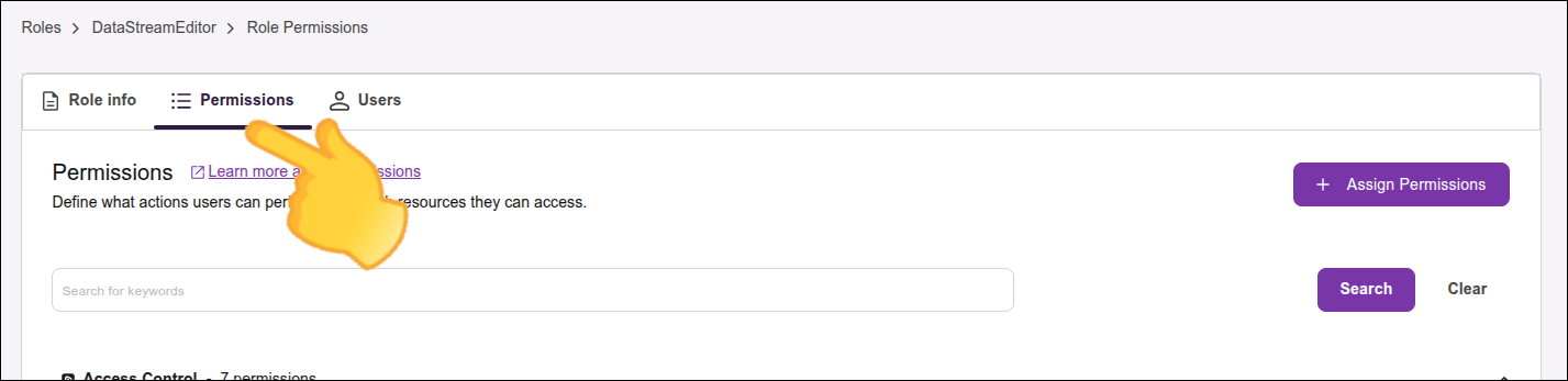 destaque para aba Permissions