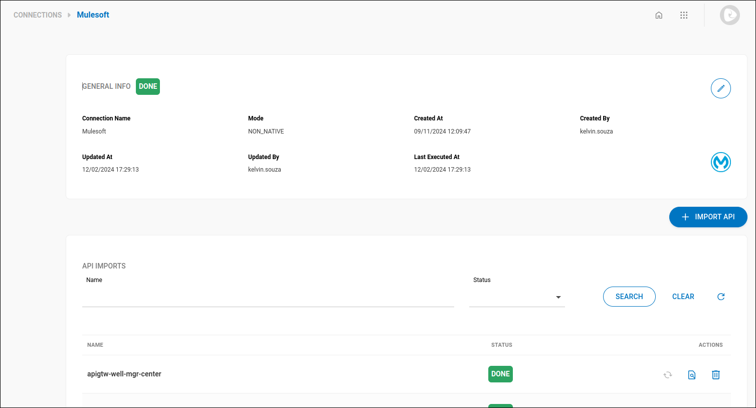 tela importação de APIs