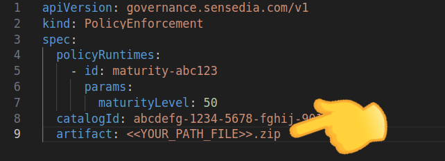 arquivo .yaml aberto em editor de texto com o campo artifact destacado