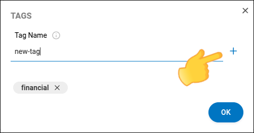 tela de tag com ênfase para o + para adicionar