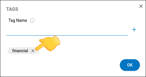 tela de tag com ênfase para o x para remover