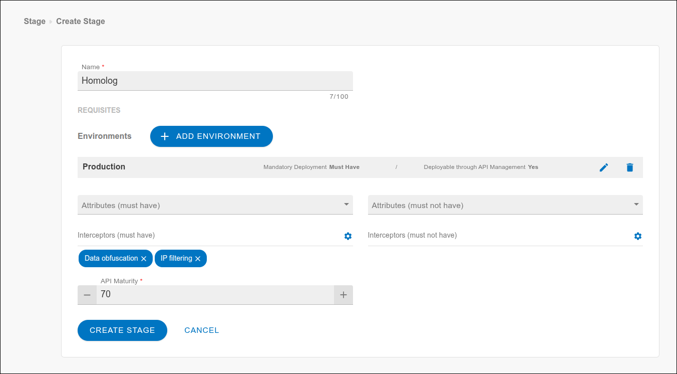Formulário de criação de estágio
