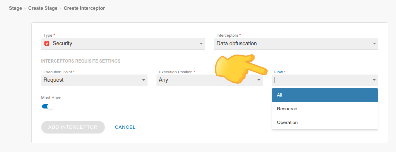 Seleção do fluxo do interceptor