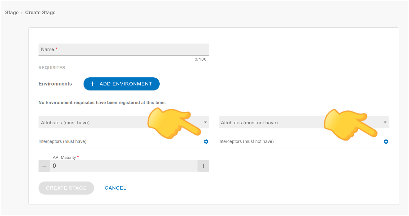 Botão de configurações de interceptores