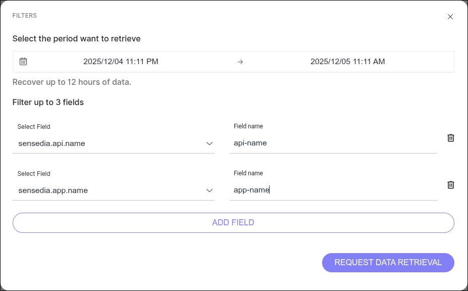 Modal de solicitação de recuperação de dados