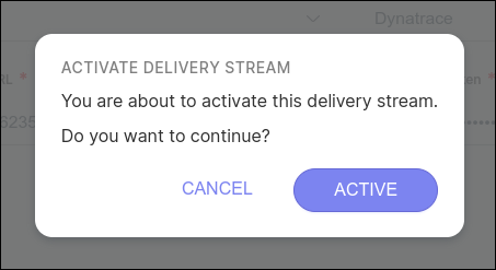 tela de confirmação de ativação do delivery stream