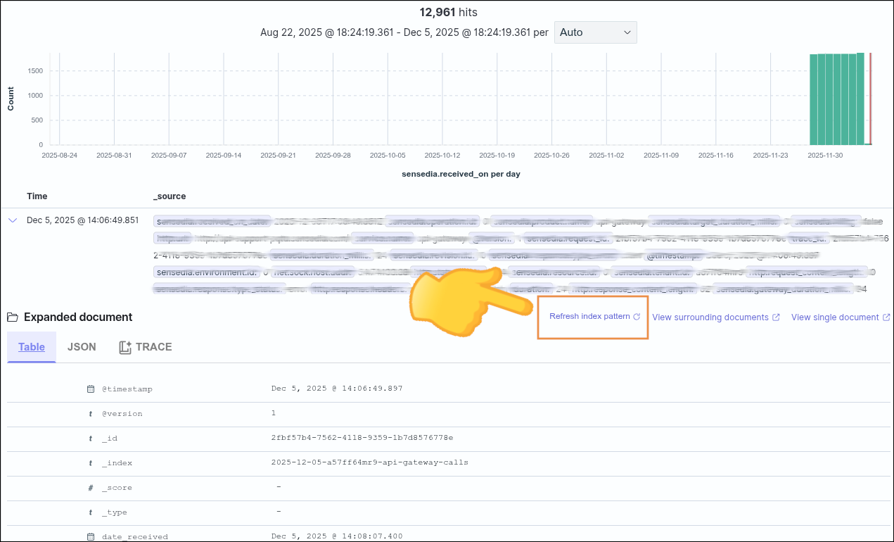 botao refresh index pattern na interface do General trace