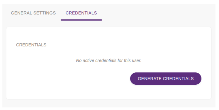 credentials tab generate button