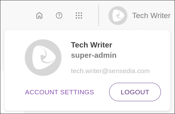 user account settings dropdown