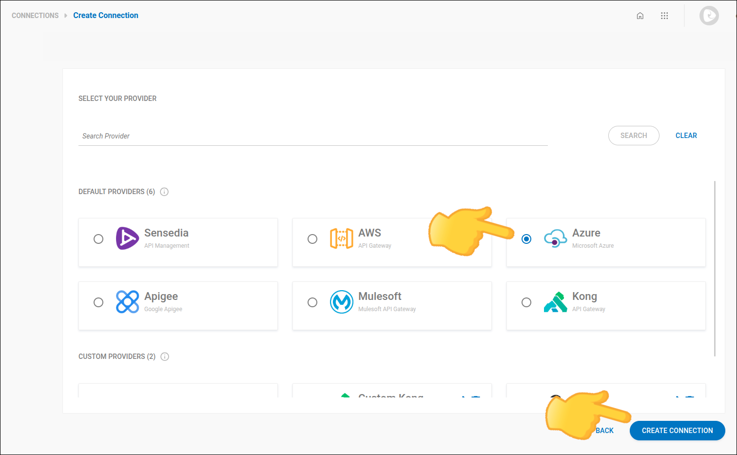 detalhe da tela de criação de conexão com a etapa 1