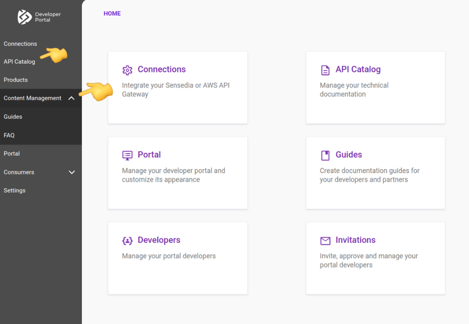 Menu API Catalog e Content Management