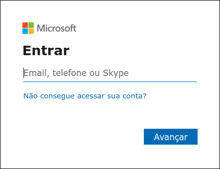 tela de login da Microsoft