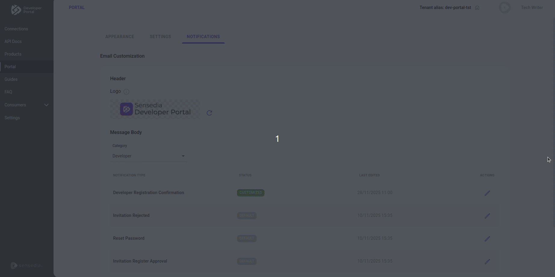 tela de personalização de notificações mostrando as categorias App e Developer