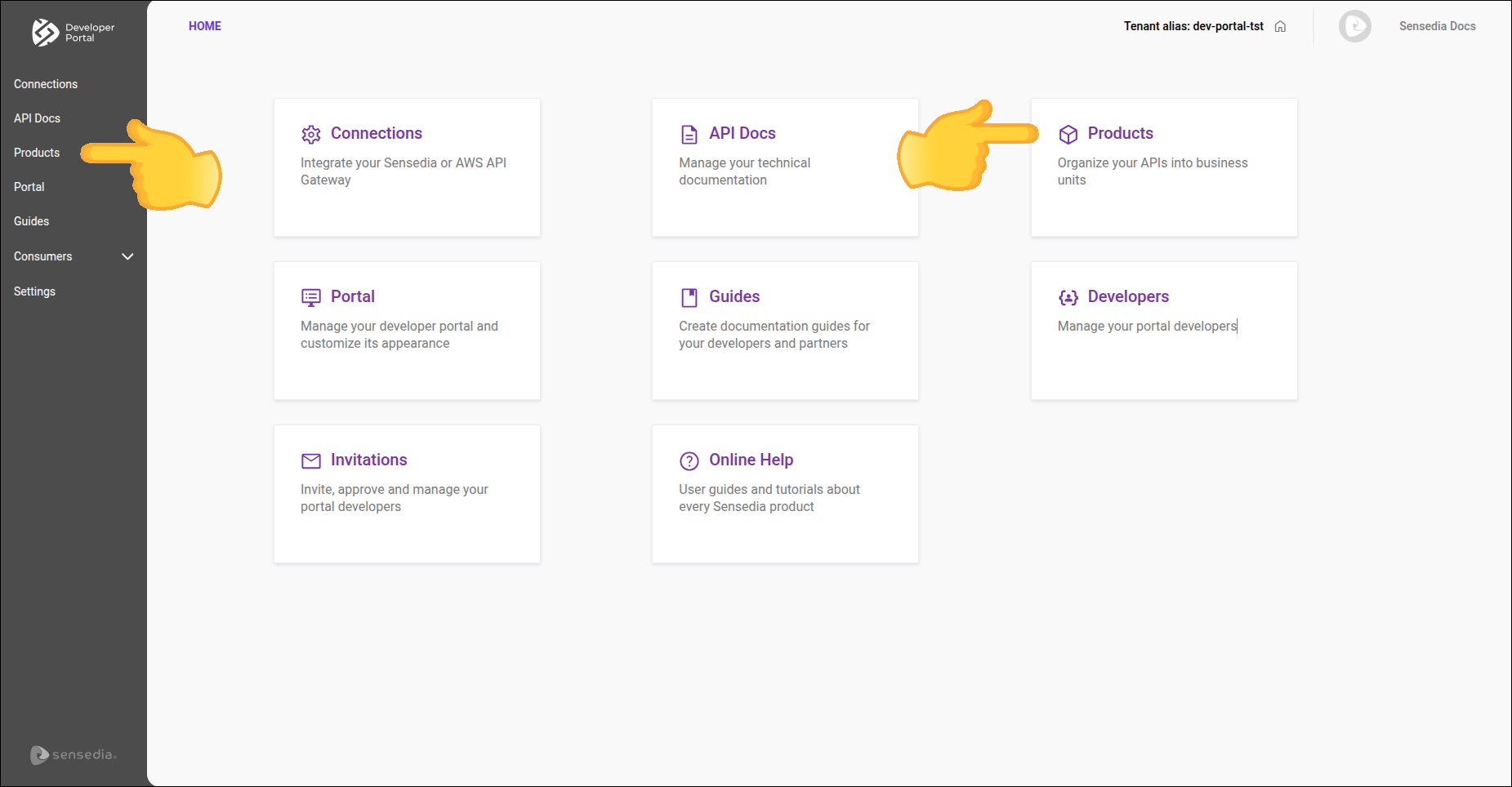 tela inicial com destaque para products
