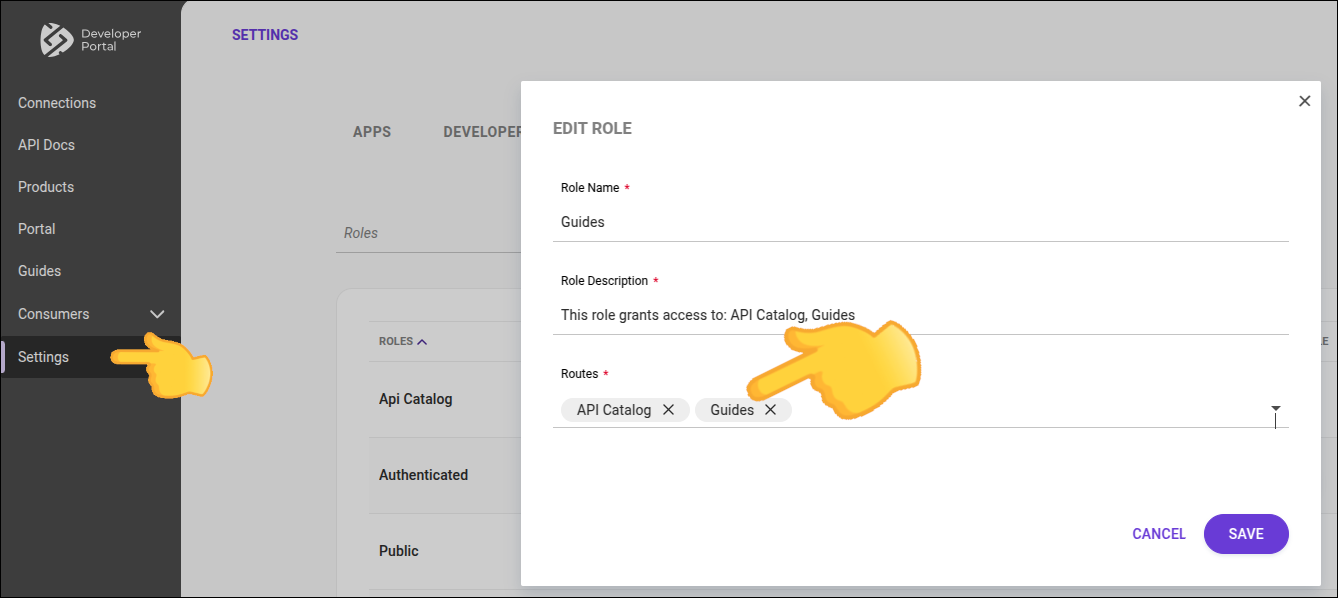 tela edit role com destaque para o papel guides