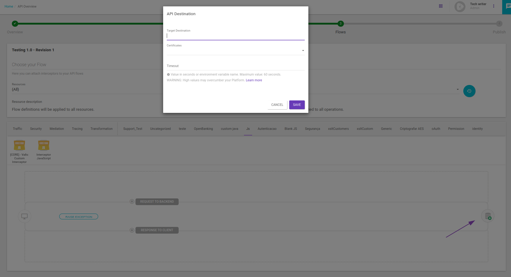 Configuração do destino da API